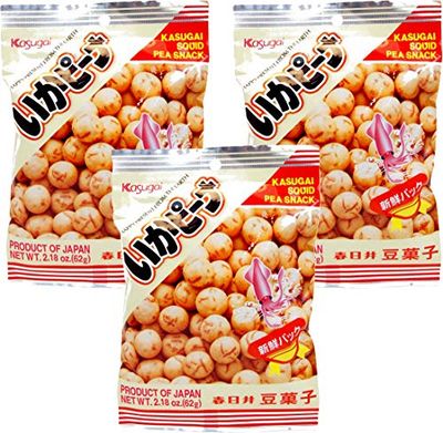 Kasugai Squid Pea Snack (Ika Peana) Net Wt. 2.18oz62g (3 Pack)