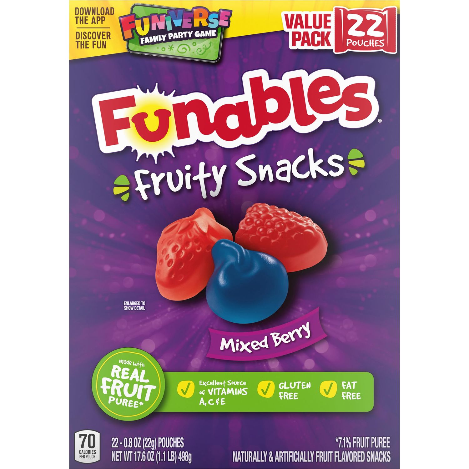 Funables Fruity Snacks, Mixed Berry Flavored Snacks, 0.8 oz 22 ct