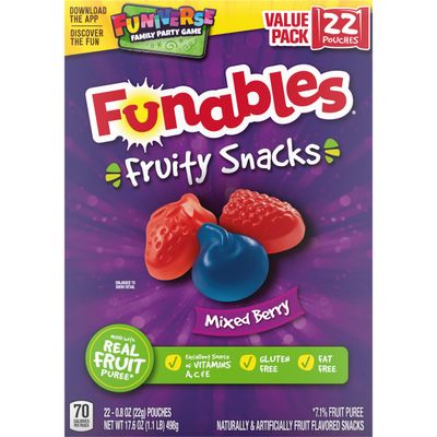 Funables Fruity Snacks, Mixed Berry Flavored Snacks, 0.8 oz 22 ct
