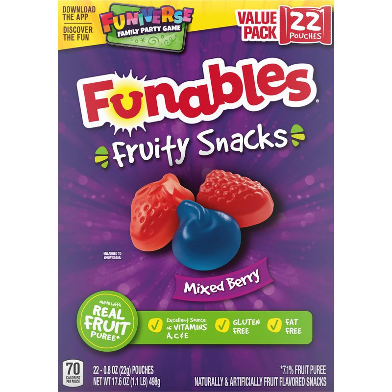 Funables Fruity Snacks, Mixed Berry Flavored Snacks, 0.8 oz 22 ct