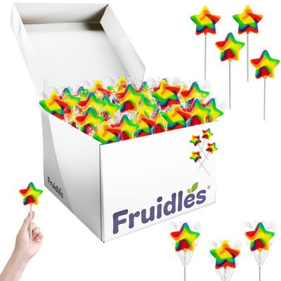 Star Swirl Lollipop Sucker Candy, Rainbow Star Candies, Mixed Fruit Flavor, Individually Wrapped Sucker (48-Pack)