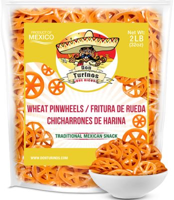 Duritos Wheels Snacks, 2 lb Bag, Natural Crunchy and Puffy Wheat Pasta Pinwheels, Mexican Chicharrons de Harina. By Don Turinos