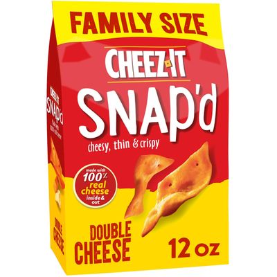 Cheez-It Snap&#39;d Cheese Cracker Chips, Thin Crisps, Lunch Snacks, Family Size, Double Cheese, 12oz Bag (1 Bag)