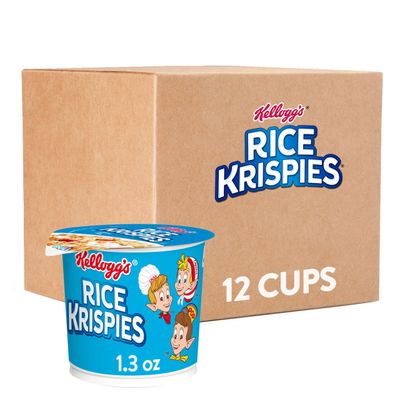 Kellogg&#39;s Rice Krispies Breakfast Cereal Cups, Kids Snacks, Cereal Cup to Go, Original, 15.6oz Case (12 Cups)