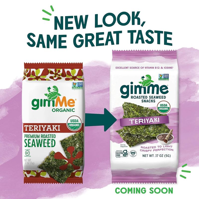 Gimme Seaweed - Teriyaki - 4 Count - Organic Roasted Seaweed SheetsKeto, Vegan, Gluten Free - Great Source of Iodine &amp; Omega 3s - Healthy On-The-Go Snack for Kids Adults