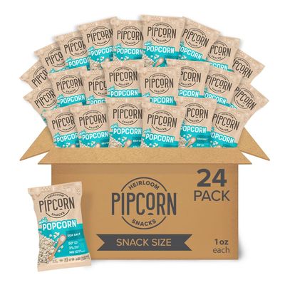 Mini Heirloom Popcorn by Pipcorn - Sea Salt,1oz 24pk - Healthy Snacks, Gluten Free Snacks, Snack Packs, Heirloom Corn, Salty Snacks