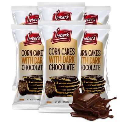 LEIBERS Dark Chocolate Coated Corn Cakes Snack pack - 6 Packs - 6 Cakes Per Pack (Total 36 Cakes) - Kosher Certified Dairy-Free
