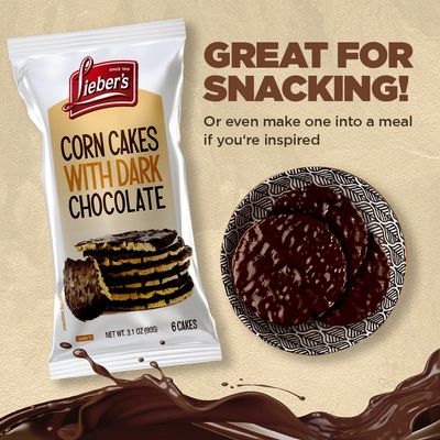 LEIBERS Dark Chocolate Coated Corn Cakes Snack pack - 6 Packs - 6 Cakes Per Pack (Total 36 Cakes) - Kosher Certified Dairy-Free