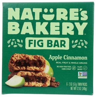 Nature&#39;s Bakery Whole Wheat Fig Bars, Apple Cinnamon, Real Fruit, Vegan, Non-GMO, Snack Bar, 12 Oz (Pack of 6)