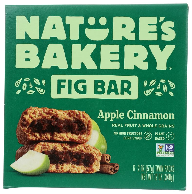 Nature's Bakery Whole Wheat Fig Bars, Apple Cinnamon, Real Fruit, Vegan, Non-GMO, Snack Bar, 12 Oz (Pack of 6)