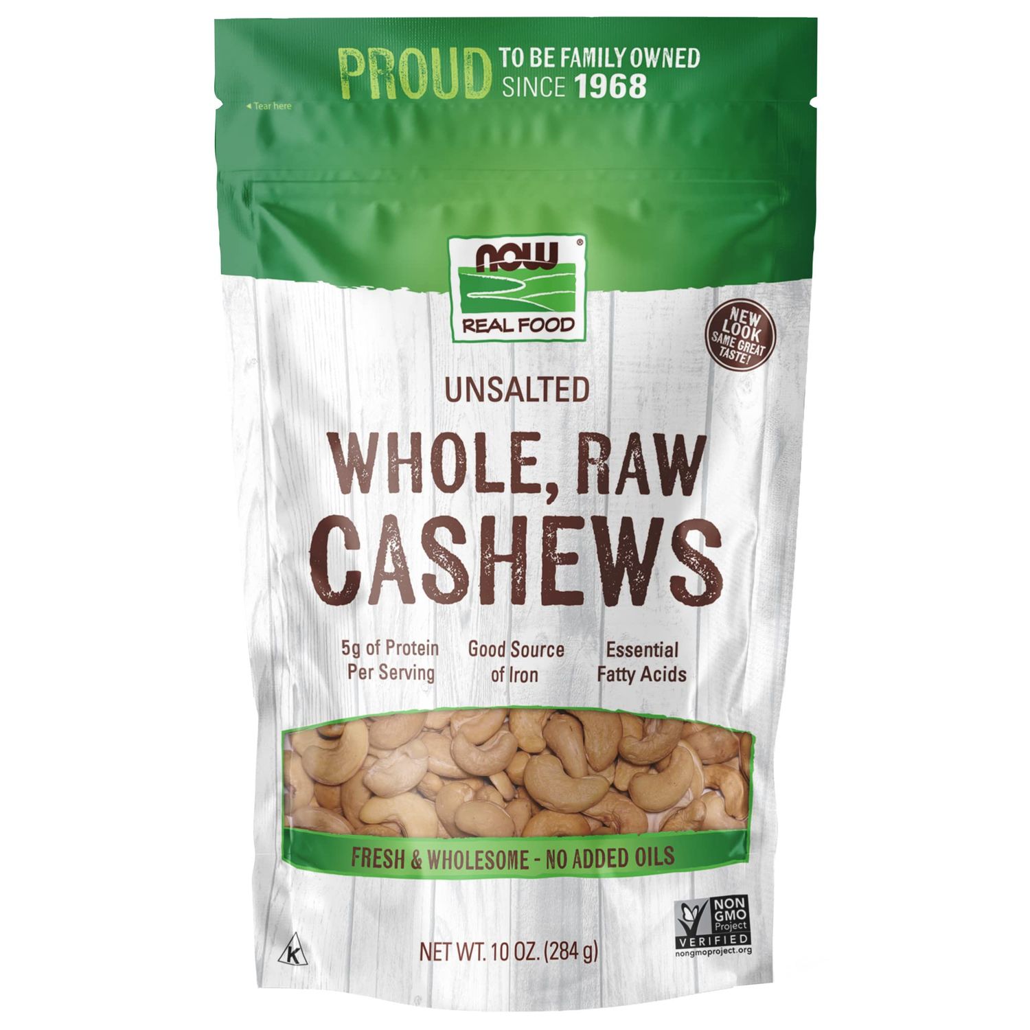 NOW Foods, Whole Cashews, Raw and Unsalted, Source of Fiber, Protein, Iron and Essential Fatty Acids, 10-Ounce (Packaging May Vary)
