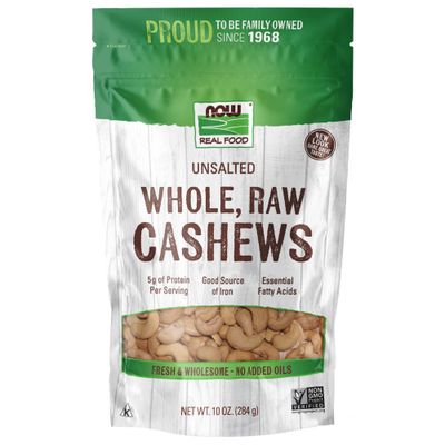 NOW Foods, Whole Cashews, Raw and Unsalted, Source of Fiber, Protein, Iron and Essential Fatty Acids, 10-Ounce (Packaging May Vary)