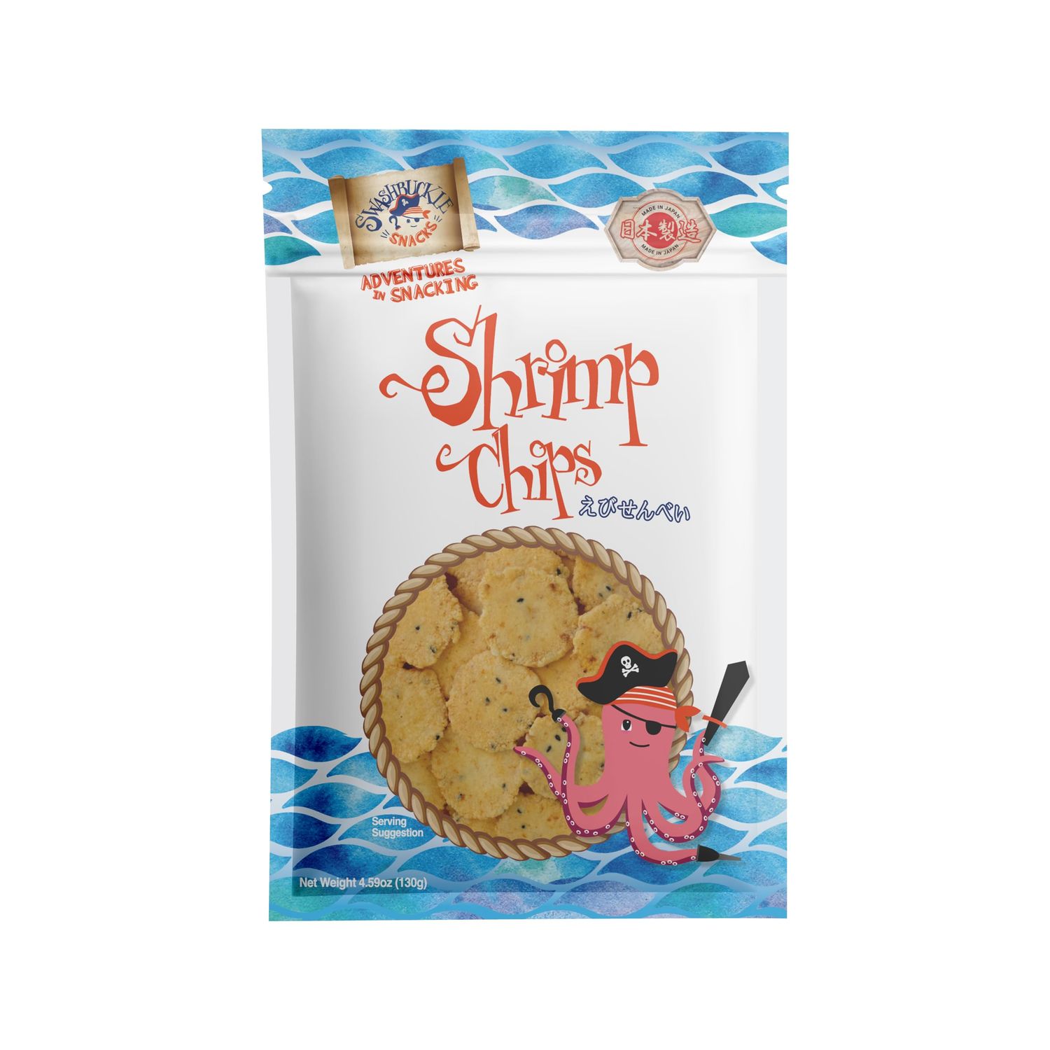 Swashbuckle Snacks Shrimp Chips Snack 4.59oz (130g), Otsumami, Seafood snack, Japanese snack, Made in Japan
