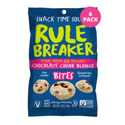 Rule Breaker Snacks Chocolate Chip Blondie Bites | Vegan, Gluten-Free,Top 11 Allergen Free | Great For School, Office, Pantry | Pack of 6 4-oz Bags