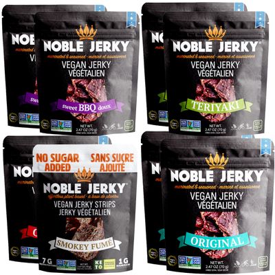 NOBLE Jerky - Healthy Vegan Jerky Snacks, Vegetarian, Ultimate Sampler Pack, 70 Gram Bags (8 Bags)