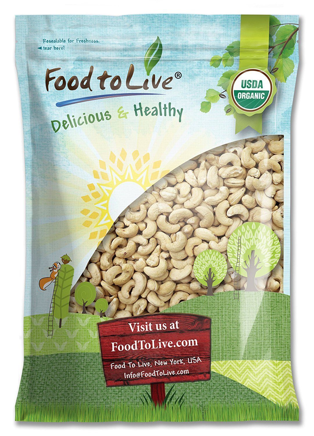 Food to Live Organic Raw Cashews, 10 Pounds Non-GMO, Whole, Large, Premium Fancy Nuts, Unsalted, Unroasted, Kosher, Vegan, Bulk, Low Sodium. Source of Protein, Copper, Zinc, Selenium, Thiamin