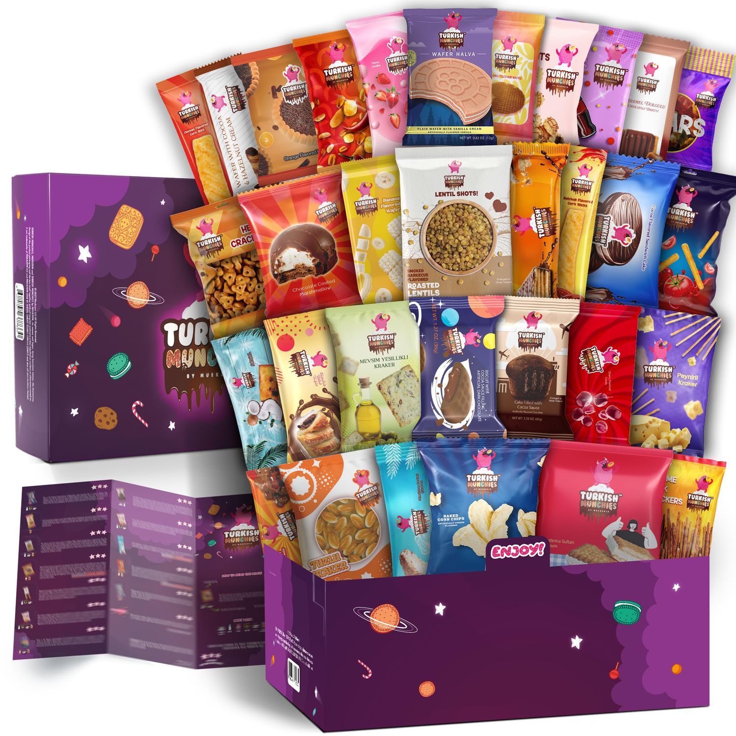 Turkish Munchies by Muekzoin Mega International Snack Box | Premium Exotic Foreign Snacks Unique Food Gifts Included Try Extraordinary Turkish Candies from Around the World 32 Full-Size