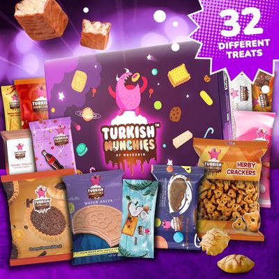 Turkish Munchies by Muekzoin Mega International Snack Box | Premium Exotic Foreign Snacks Unique Food Gifts Included Try Extraordinary Turkish Candies from Around the World 32 Full-Size