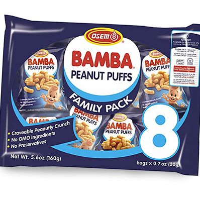 Osem Bamba Peanut Snacks for the Family - All Natural Peanut Puffs (Pack of 8) 0.7oz bags - Only 4 Ingredients - Peanut Butter Puffs made with 50% peanuts.