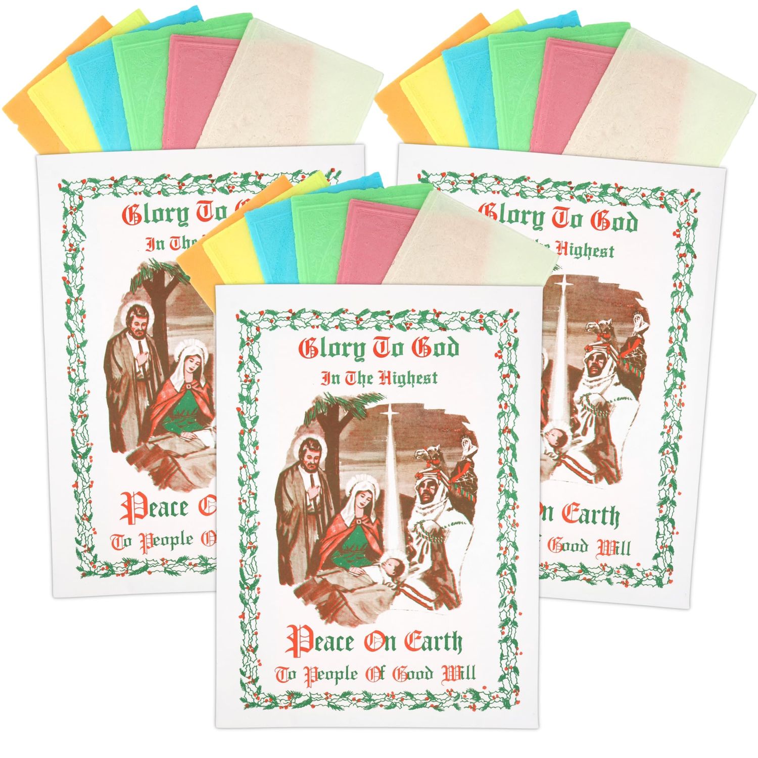 Glory to God 6 Color Traditional Oplatki Christmas Wafers with Story Envelope, Pack of 3