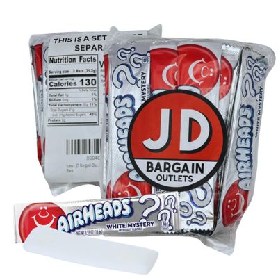 JD Bargain Outlets Airheads White Mystery Full-Size Bars - 1lb Bulk Pack | 0.55 oz Each, Non-Melting Chewy Bars, Individually Wrapped, Perfect for Parties, Snacks, and Gifts | Airheads Candy Bars