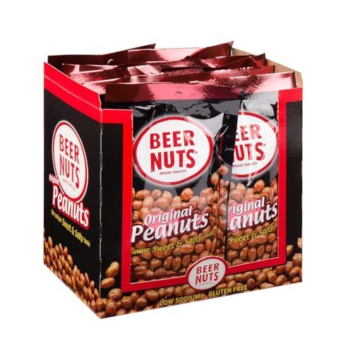 BEER NUTS Original Peanuts - Sweet &amp; Salty Bar Nuts - Gluten Free, Kosher, Low Sodium, On The Go Packaged Peanut Snacks Made In The USA - 5.5oz Individual Bags (Pack of 12)