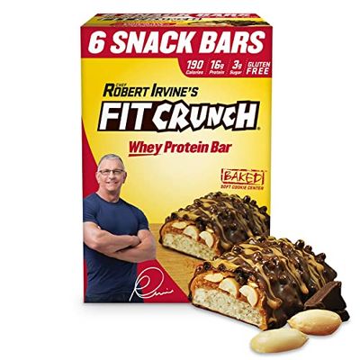 FITCRUNCH Snack Size Protein Bars, Designed by Robert Irvine, Worlds Only 6-Layer Baked Bar, Just 3g of Sugar &amp; Soft Cake Core (Chocolate Peanut Butter)