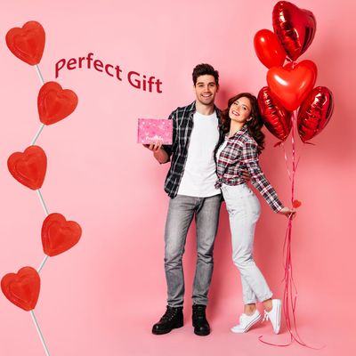 The Dreidel Company Valentines Day Lollipops Red Double Heart Shaped Cherry Flavored, Kosher Parve, Individually Wrapped 24-Pack