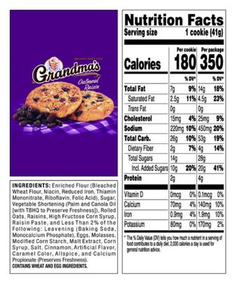 Grandma's Cookies Oatmeal Raisin Flavored 4 Packs 2 per pack