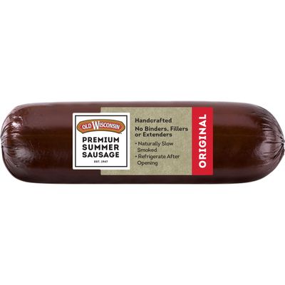 Old Wisconsin Premium Summer Sausage, 100% Natural Meat, Charcuterie, Ready to Eat, High Protein, Low Carb, Keto, Gluten Free, Original Flavor, 8 Ounce