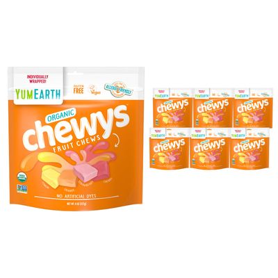 YumEarth Organic Fruit Chews - Fruit Flavored Candy Chews, No Dye, Allergy Friendly, Gluten Free, Non-GMO, Vegan Candy with No Artificial Flavors, 8 ounce (Pack of 6)