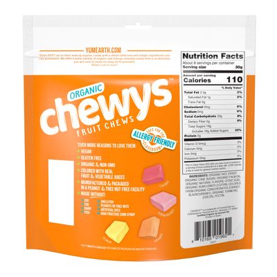 YumEarth Organic Fruit Chews - Fruit Flavored Candy Chews, No Dye, Allergy Friendly, Gluten Free, Non-GMO, Vegan Candy with No Artificial Flavors, 8 ounce (Pack of 6)