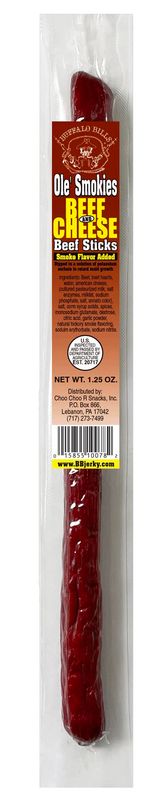 Buffalo Bills Beef &amp; Cheese Ole Smokies - 15 Wrapped Beef Sticks Per Tub