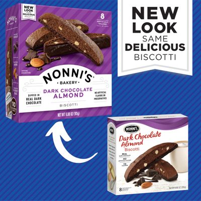 Nonni's Dark Chocolate Almond Biscotti Italian Cookies - 2 Boxes Dark Chocolate Cookies - Biscotti Individually Wrapped Cookies - Italian Biscotti Cookies wBittersweet Chocolate & Almonds - 6.88 oz