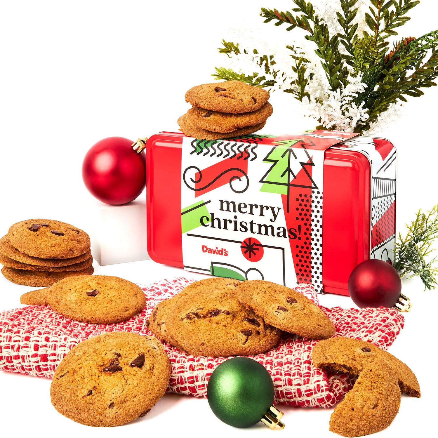 David&#39;s Cookies Merry Christmas Thin And Crispy Cookies in Mini Sweet Sampler Tin - Delicious Gourmet Crunchy Cookies, Festive Food Gift For Friends, Family - Christmas Treats For Holiday Gatherings