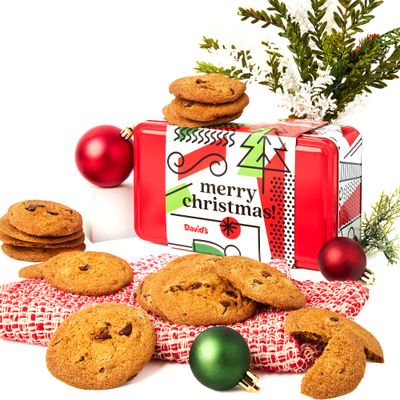 David&#39;s Cookies Merry Christmas Thin And Crispy Cookies in Mini Sweet Sampler Tin - Delicious Gourmet Crunchy Cookies, Festive Food Gift For Friends, Family - Christmas Treats For Holiday Gatherings