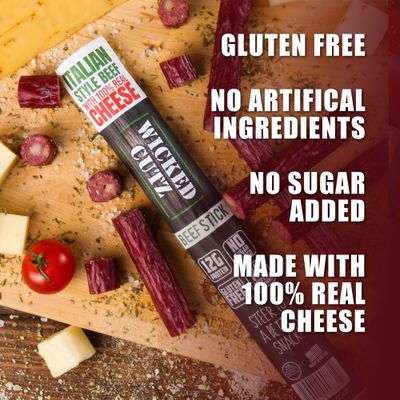 Meat & Cheese Stick Variety Pack | Buffalo Chicken & Pepper Jack Cheese Italian Beef and Cheese Sticks with 12g Protein Per Meat Stick, High Protein, Low Carb, Healthy Snacks for Adults (24 Sticks)