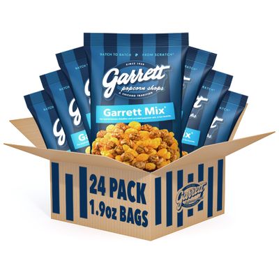 Garrett Popcorn Garrett Mix 1.9oz, 24 Bags, Cheese and Caramel Gourmet Popcorn, Gluten Free, Sweet and Salty Snack Bags, Popped Popcorn Bags, Multipack