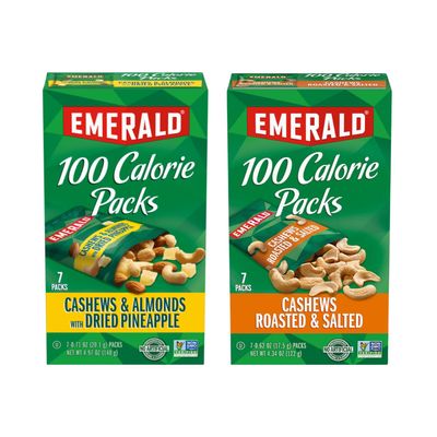 Emerald Nuts Combo (Variety Pack) Featuring Cashew, Almond and Dried Pineapple &amp; Cashews | Contains 14 Single Serving 100-Calorie Snack Packs| Kosher Certified, Non-GMO, Contains No Synthetic Colors