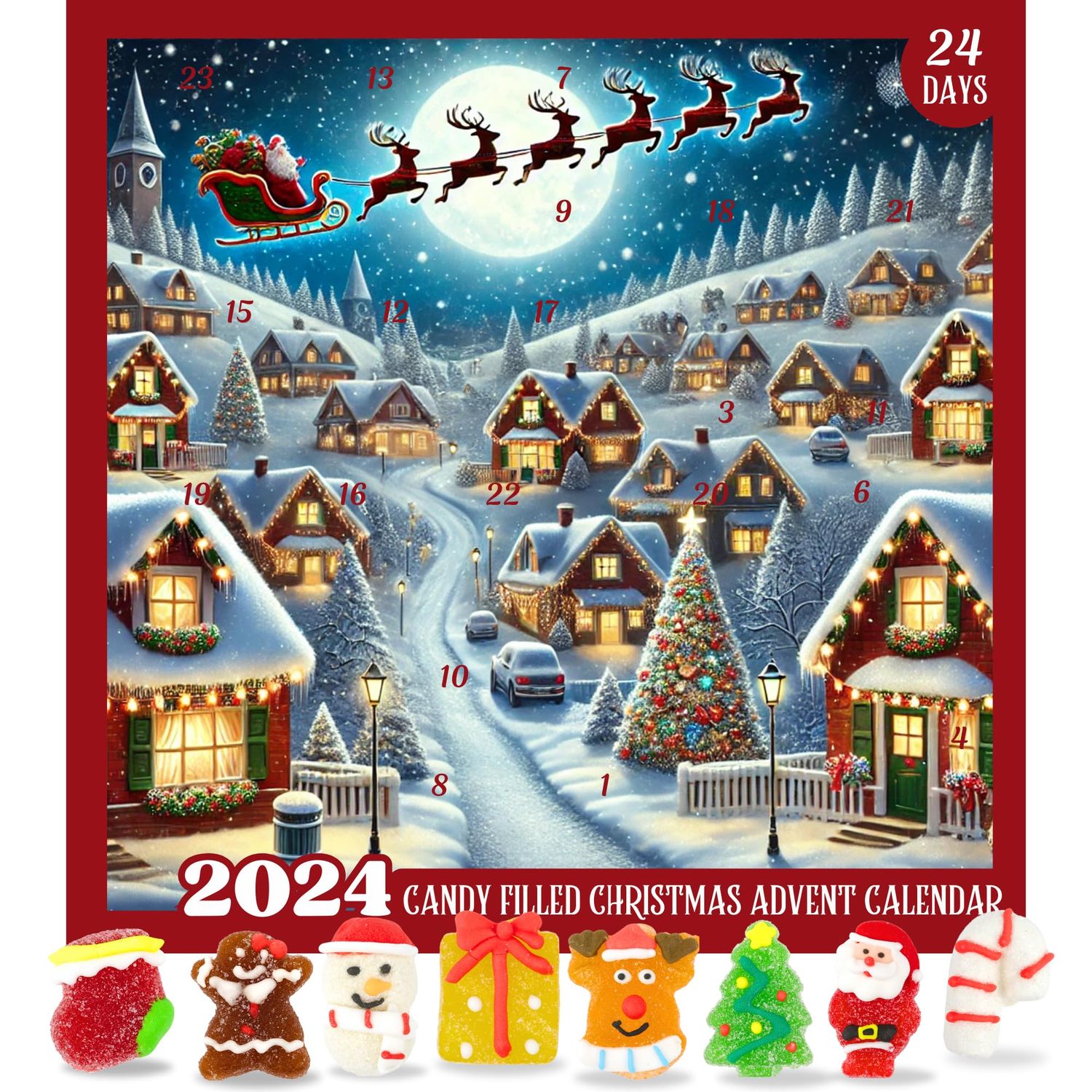 Gummy Candy Filled Advent Calendar, Countdown to Christmas 2024 with Holiday Gummies Inside, 10.16 Ounces