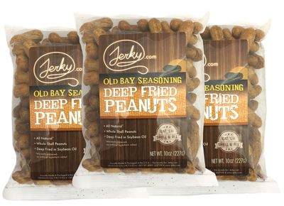 Jerky.com Old Bay Seasoned Peanuts in Shell 3 PACK - Deep Fried Peanuts in Shell - Roasted Peanuts for Human - USA Grown, Ultimate Spicy Gourmet Gift Peanuts (30oz Total)