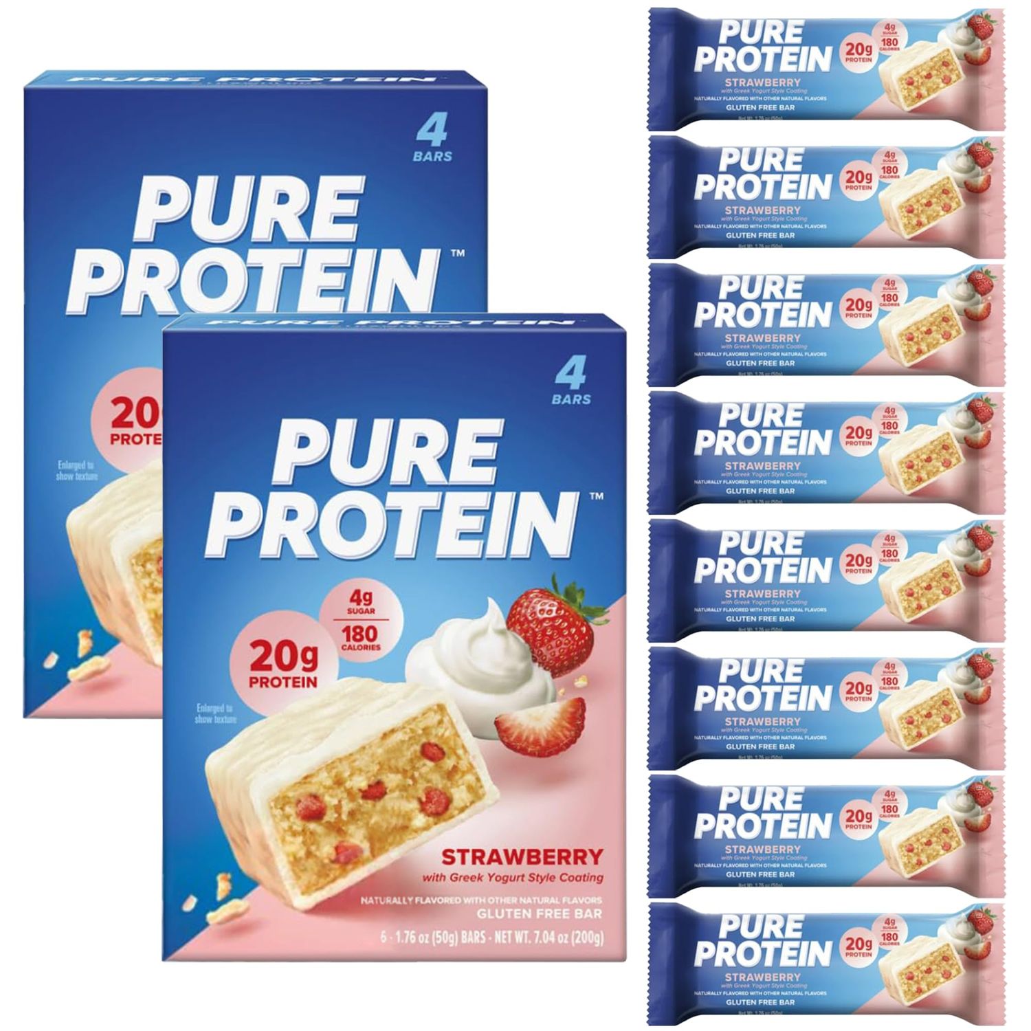 Pure Protein Bars, Strawberry Greek Yogurt, 20g High Protein, Nutritious Snacks to Support Energy 8 Count | Nutritious Snacks to Support Energy, Low Sugar, Gluten Free