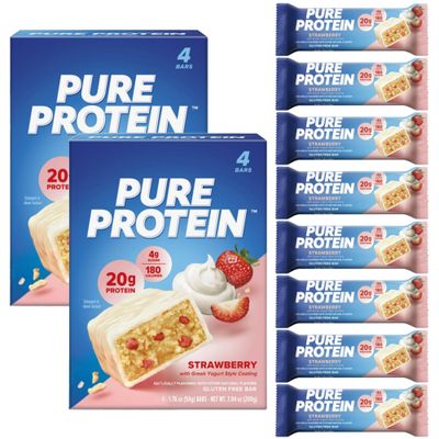 Pure Protein Bars, Strawberry Greek Yogurt, 20g High Protein, Nutritious Snacks to Support Energy 8 Count | Nutritious Snacks to Support Energy, Low Sugar, Gluten Free