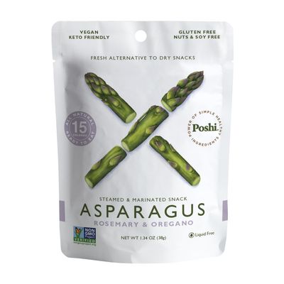 POSHI Marinated Asparagus Cuts Snack Pack | Rosemary  Oregano | Keto, Vegan, Paleo, Non GMO, Low Carb  Calorie, Gluten Free, Fully Cooked Vegetables, Gourmet, Healthy, All Natural (10 Pack, 1.34 oz)