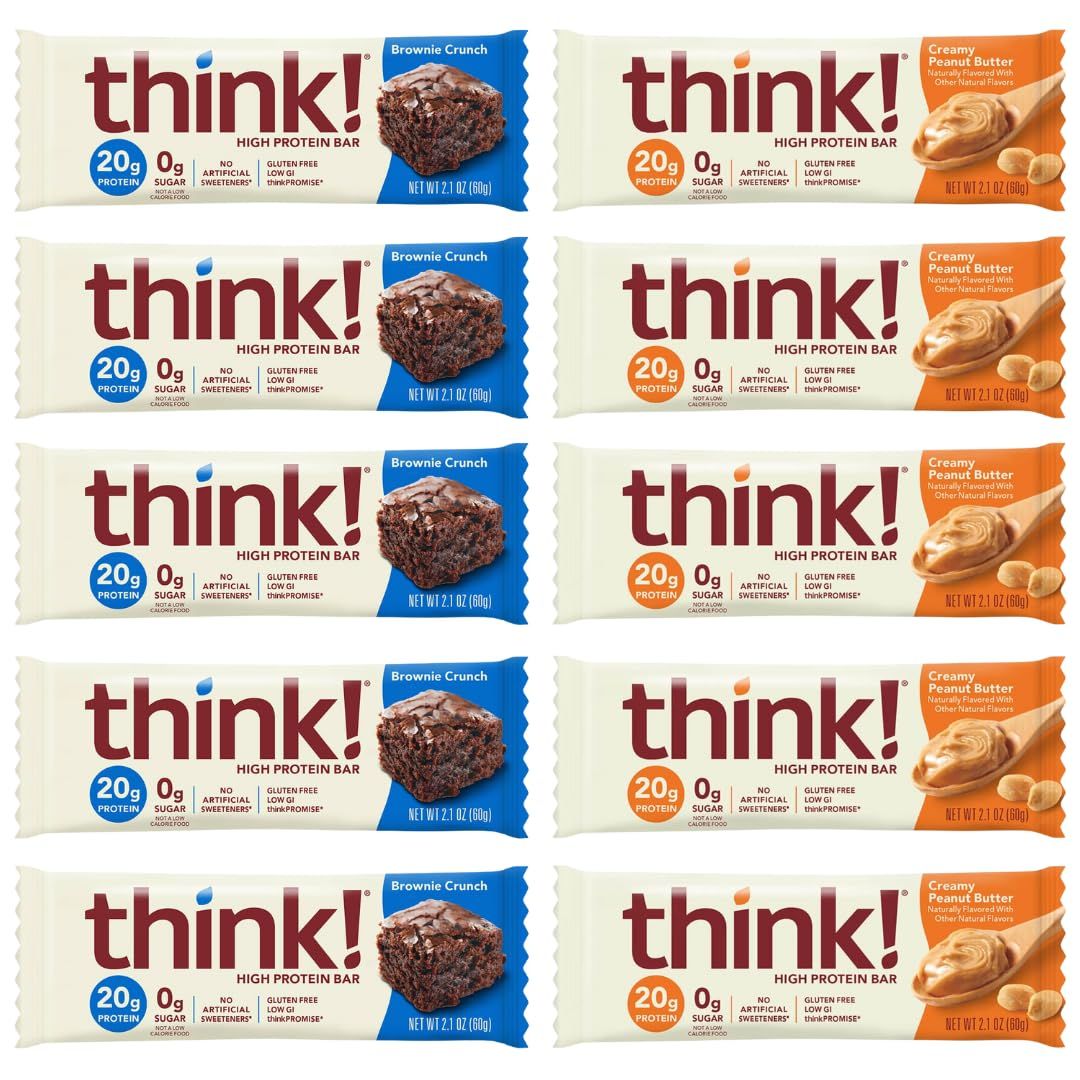 High Protein Bars - Creamy Peanut Butter &amp; Chocolate Brownie, 20g Protein, 0g Sugar, No Artificial Sweeteners, Gluten Free, GMO-Free, 2.1 Ounce bars, (10 Pack) (10 Count, Variety)