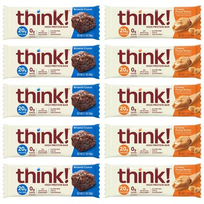 High Protein Bars - Creamy Peanut Butter &amp; Chocolate Brownie, 20g Protein, 0g Sugar, No Artificial Sweeteners, Gluten Free, GMO-Free, 2.1 Ounce bars, (10 Pack) (10 Count, Variety)