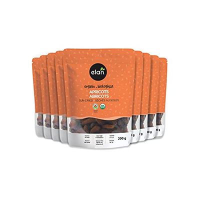 Elan Organic Sun-Dried Apricots, Dried Fruits, No Sulphites, No Sugar Added, Non-GMO, Vegan, Gluten-Free, Kosher, Naturally Sweet Snacks, Turkish Apricots, 8 pack of 7 oz