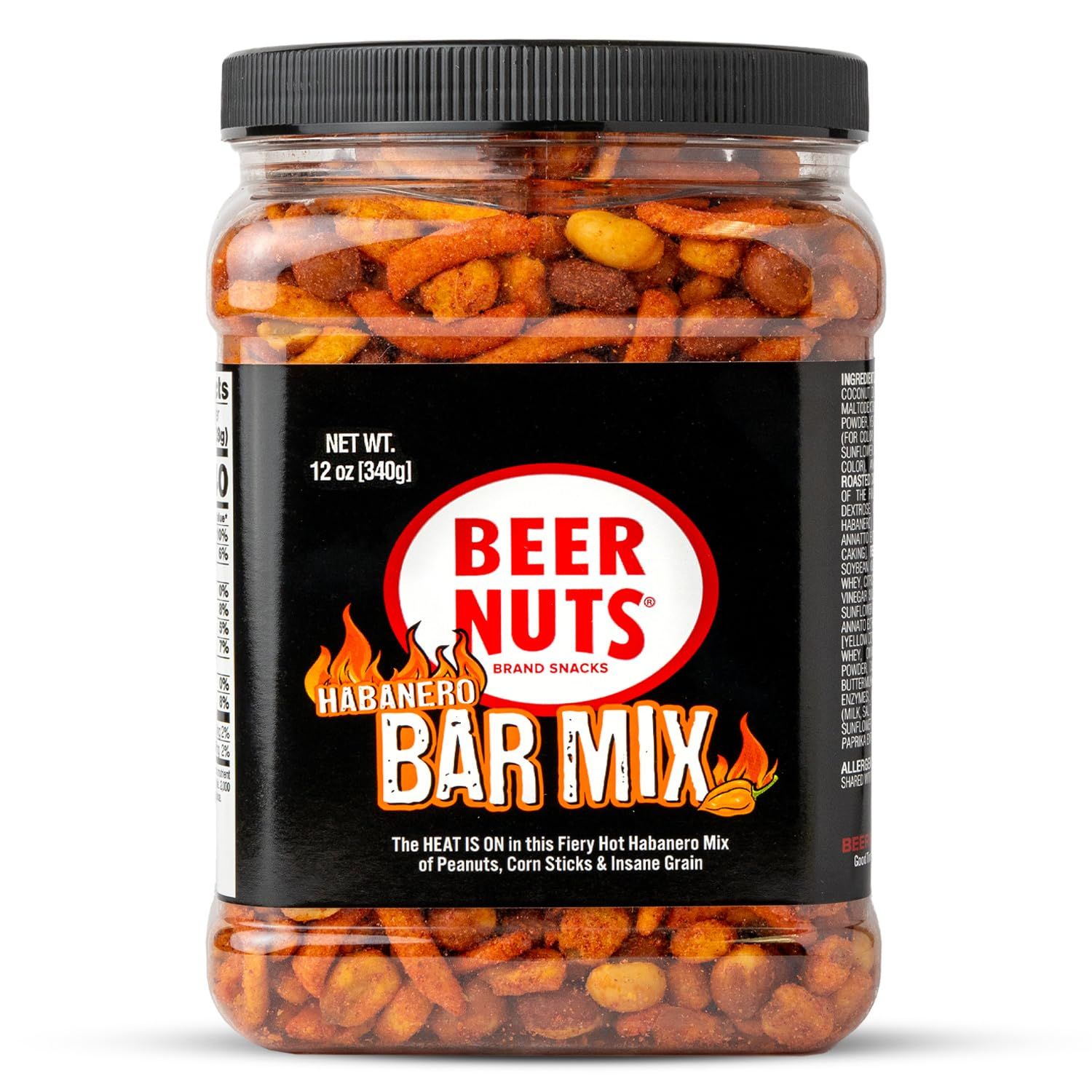 Beer Nuts Habanero Bar Mix, Fiery Hot Habanero Mix Of Peanuts, Corn Sticks &amp; Insane Grain, Spicy Bar Mix for Any Party, Resealable Jar (12oz, Habenero)