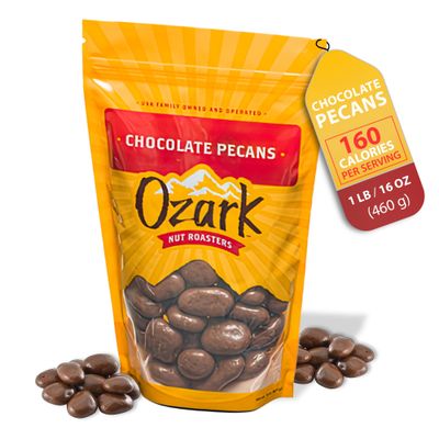 OZARK NUT ROASTERS, Chocolate-Covered Pecans, Chocolate Flavored Snack Nuts, World-Class Gourmet Candied Savory Peanuts, Resealable Pack (16.0 oz)