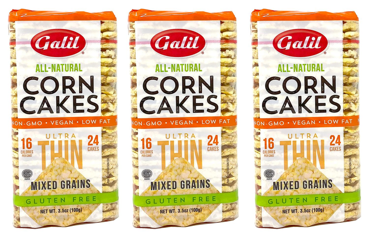Galil Ultra Thin Corn Cakes | Corn Cakes Mixed Grains Corn Snacks 3.5 Ounce (Pack Of 3) Gluten-Free Snack, Vegan Snacks